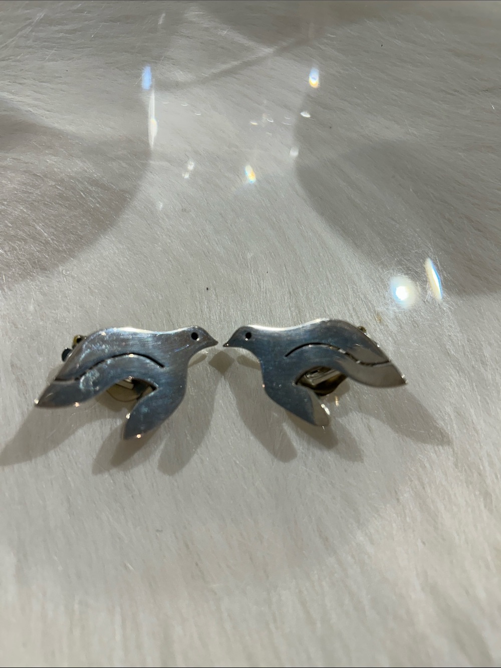 Vtg TAXCO Mexican Sterling Modernist Birds Clip on Earrings
